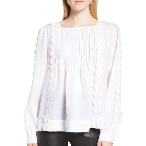 Nordstrom Signature White Peasant Blouse Medium Embroidered Lace Applique Boho - Picture 1 of 8